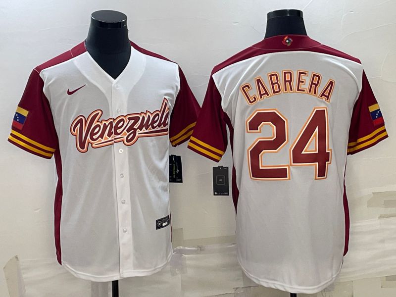 Men 2023 World Cub Venezuela #24 Cabrera White Nike MLB Jersey6